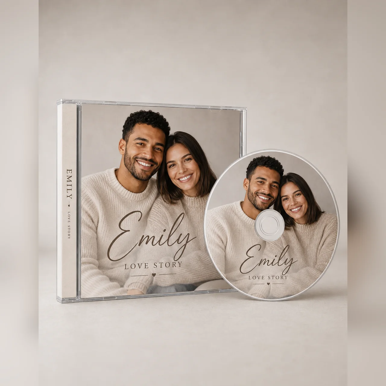 Personal CD and cover featuring a photo of a couple
