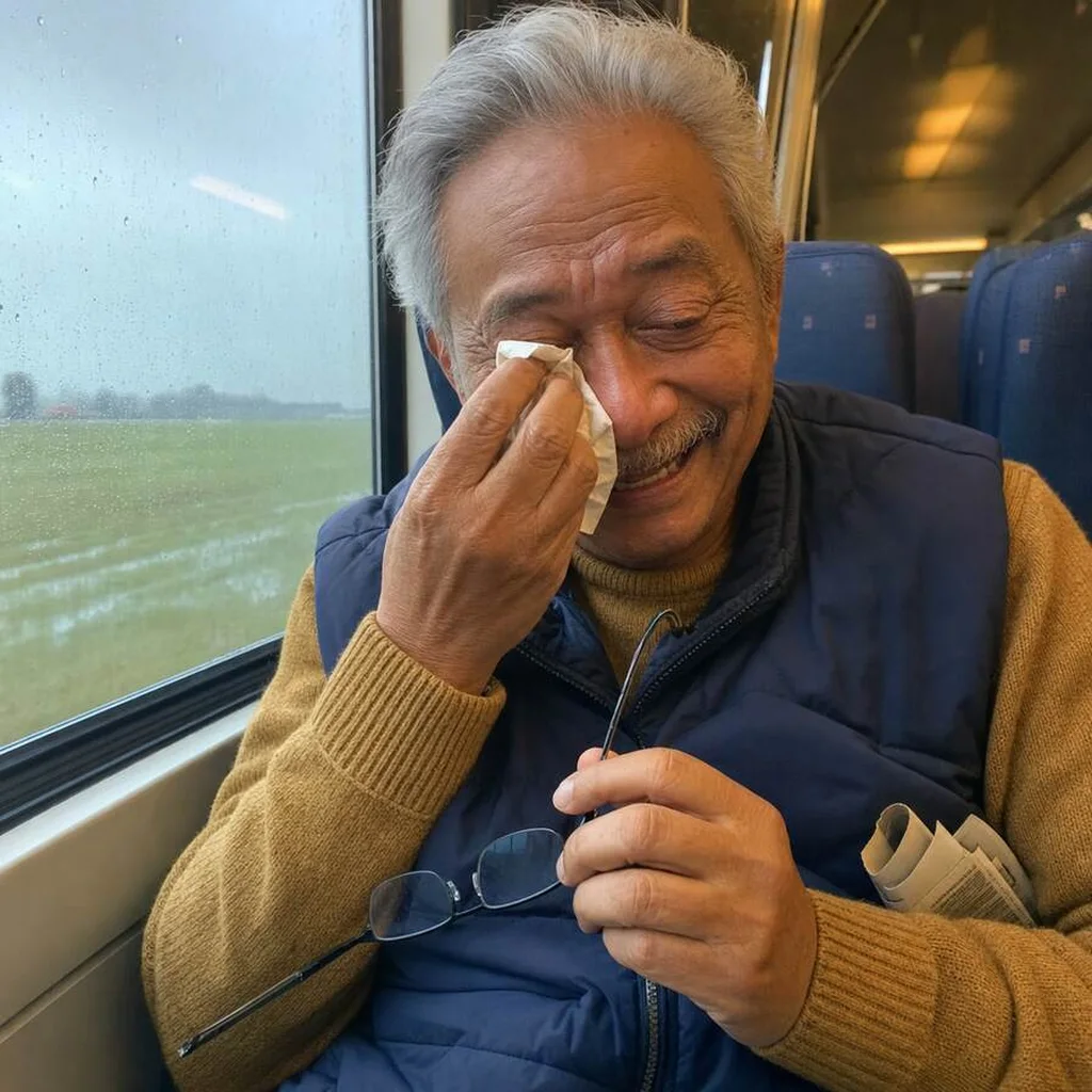 Older man smiling through a happy tear