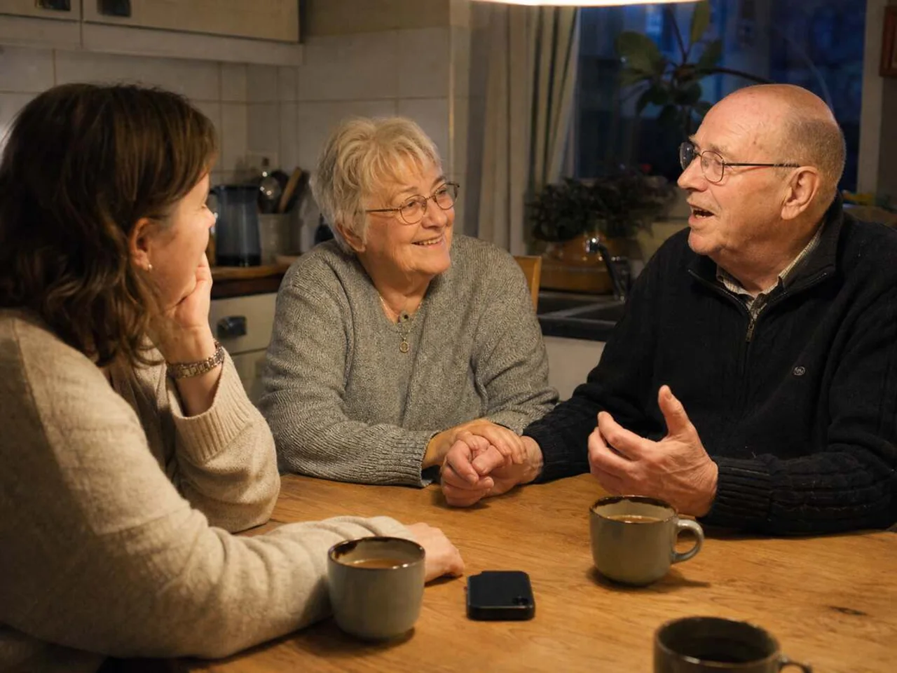 A daughter listening to her parents' stories for a personalized anniversary song