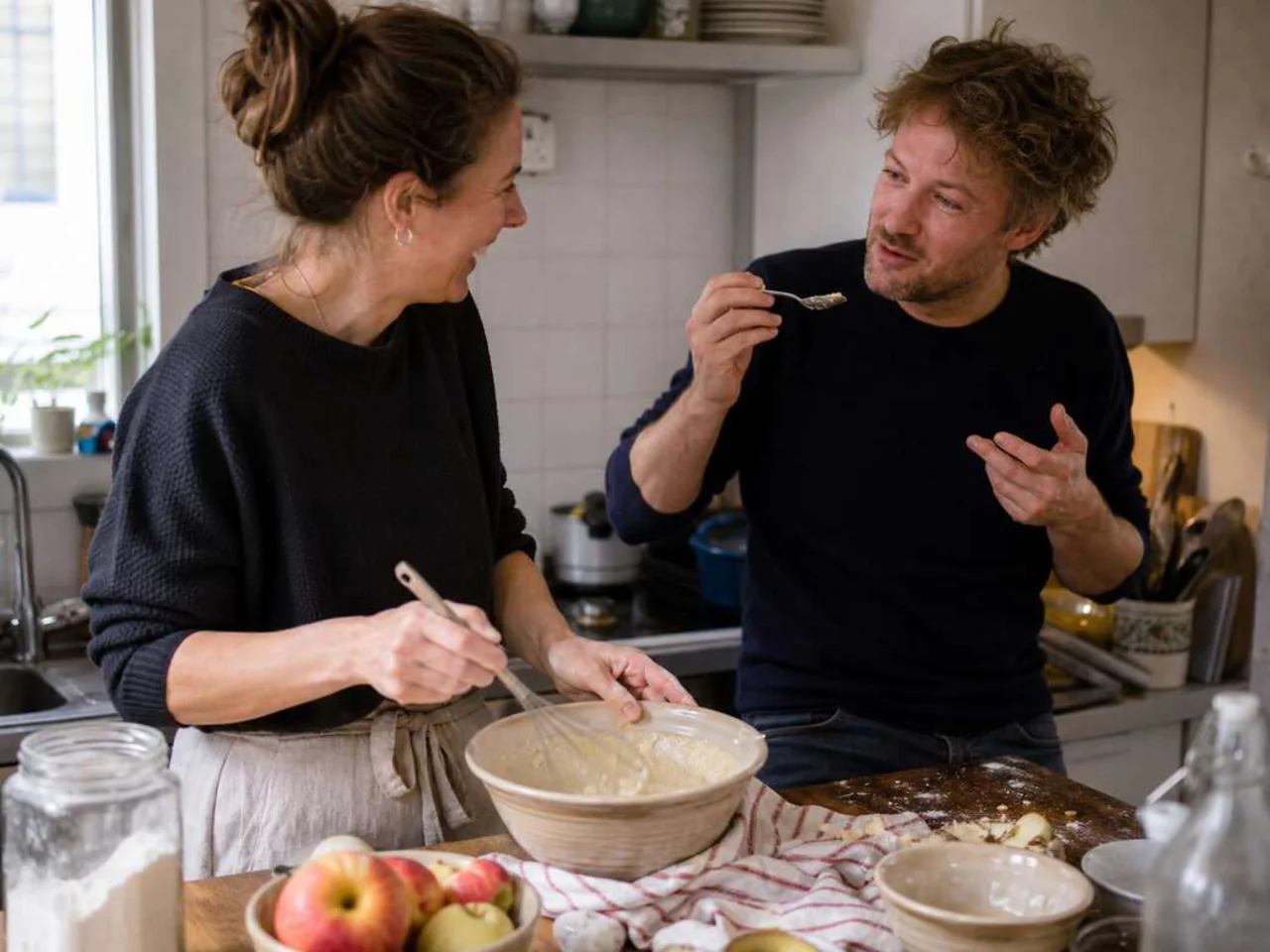 Children remembering their mother while cooking together